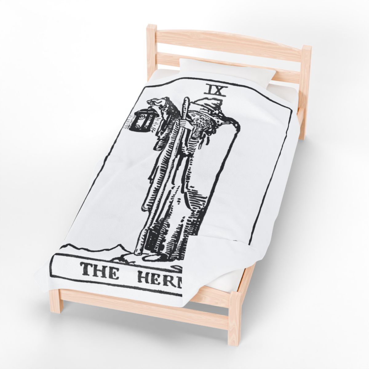 9 - The Hermit Black on White Tarot Card Velveteen Plush Blanket 