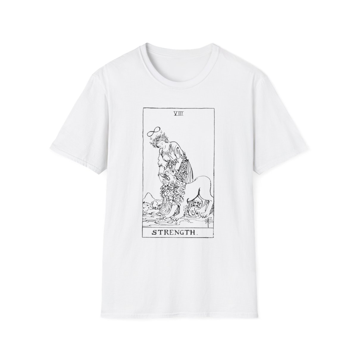 8 - Strength Black Vintage Tarot Card Softstyle T-Shirt