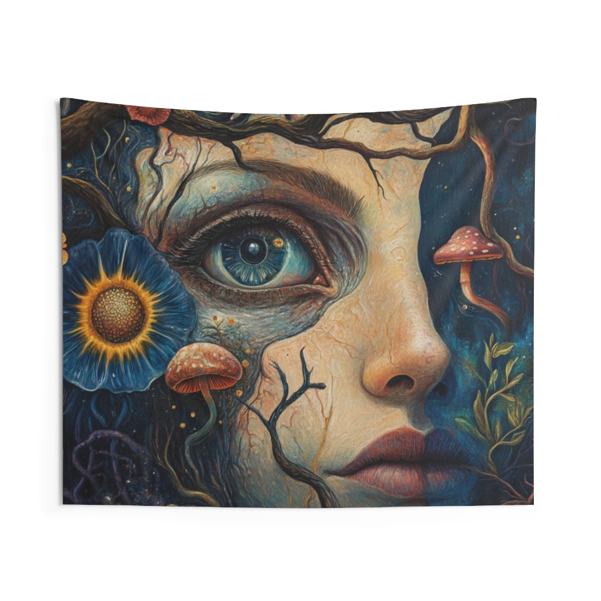 Floral Mushroom Dreamlike Girl Tapestry