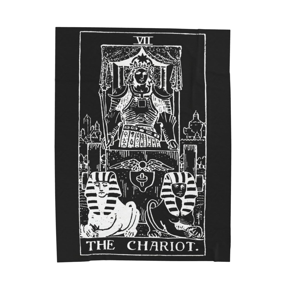 7 - The Chariot White on Black Tarot Card Velveteen Plush Blanket 