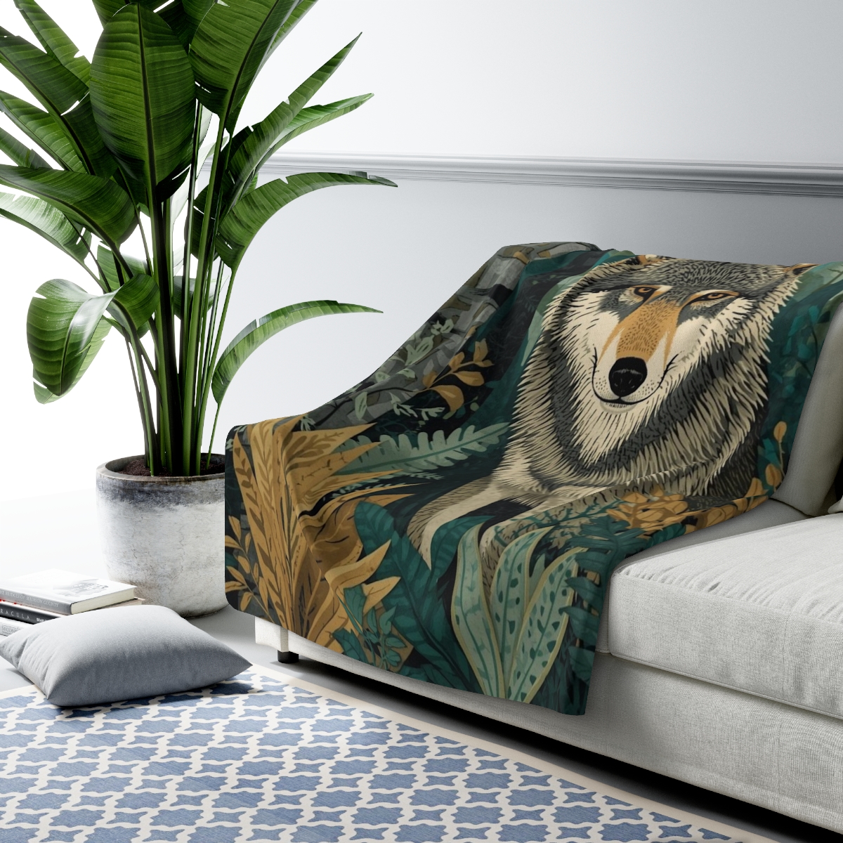 Luxury Forest Wolf Art Sherpa Fleece Blanket