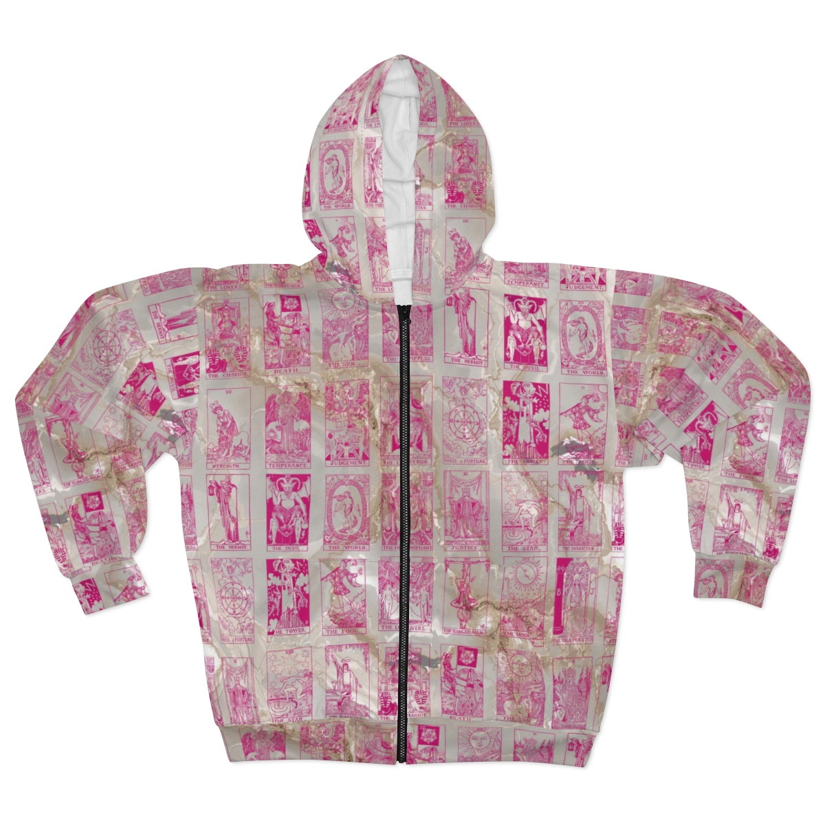 Unique Vintage Pink Tarot Card Marble Zip Hoodie