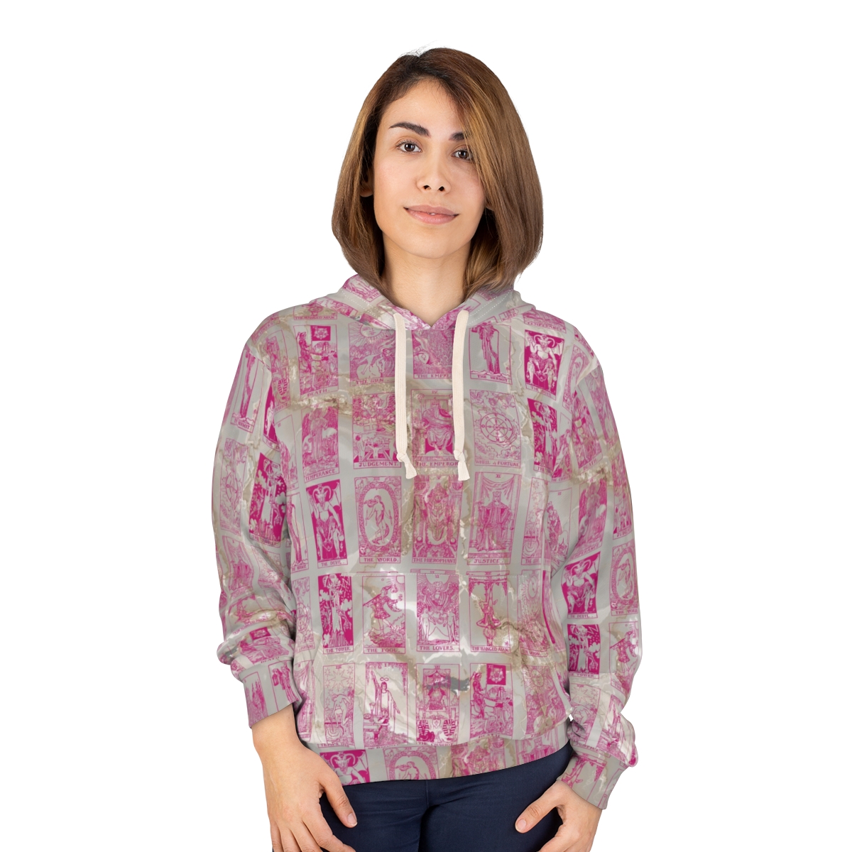 Unique Vintage Pink Tarot Card Marble Pullover Hoodie