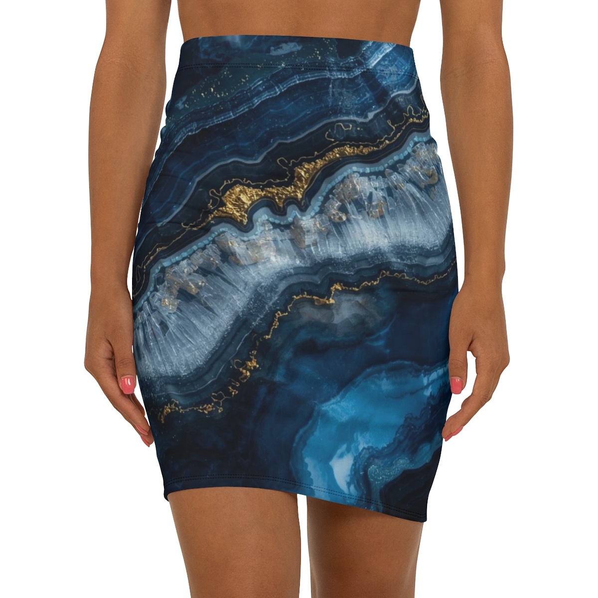 Beautiful Chic Blue Agate Mid-Waist Pencil Skirt