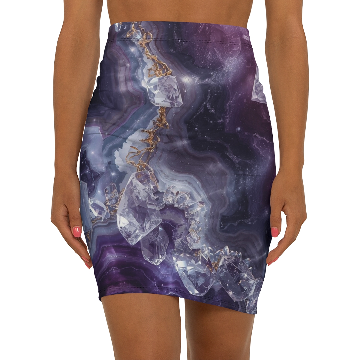 Beautiful Chic Purple Crystal Mid-Waist Pencil Skirt