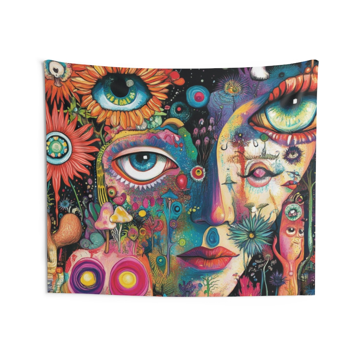 Trippy Colorful Human Eyes Dreamlike Tapestry