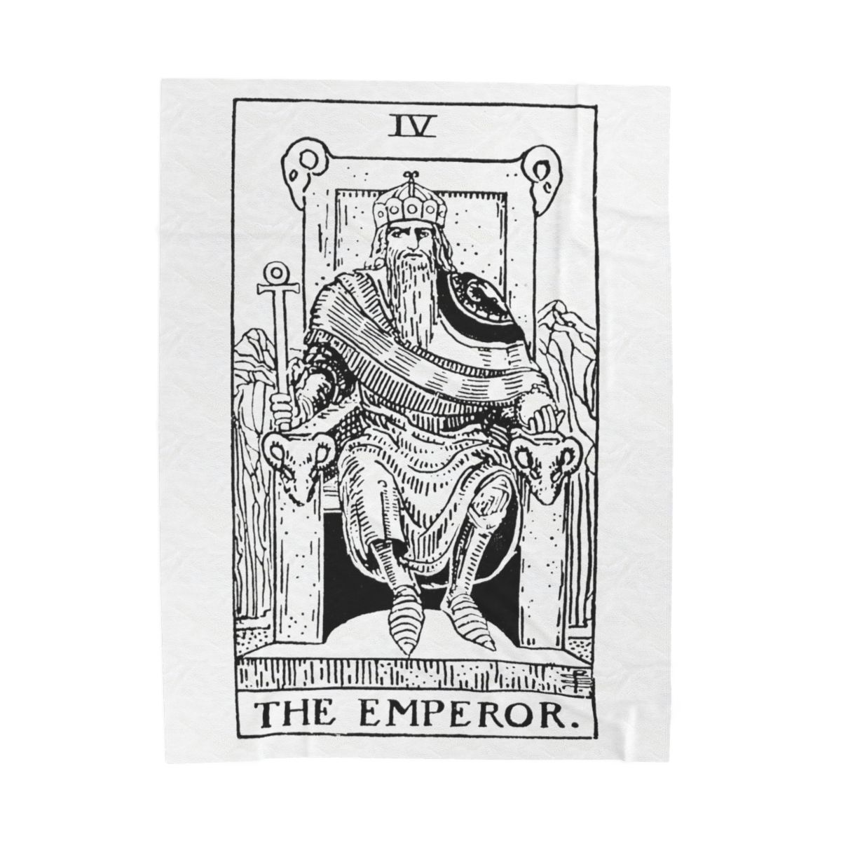 4 - The Emperor Black on White Tarot Card Velveteen Plush Blanket 