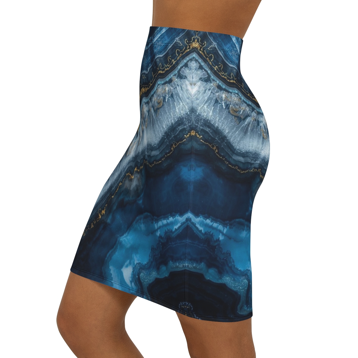 Beautiful Chic Blue Agate Mid-Waist Pencil Skirt