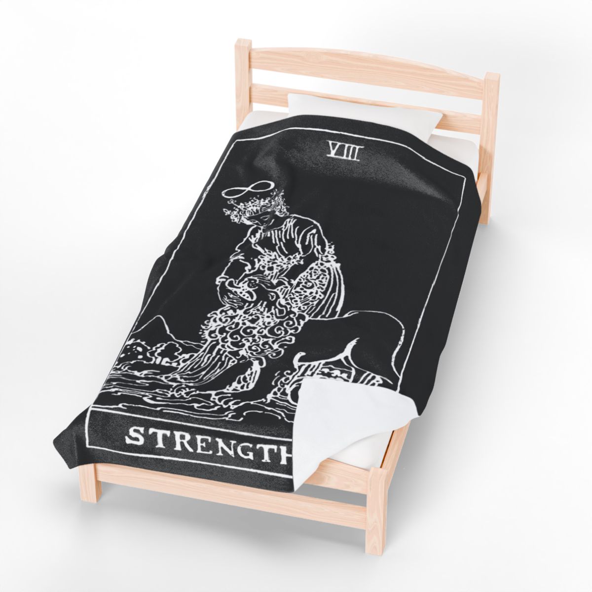 8 - Strength White on Black Tarot Card Velveteen Plush Blanket 