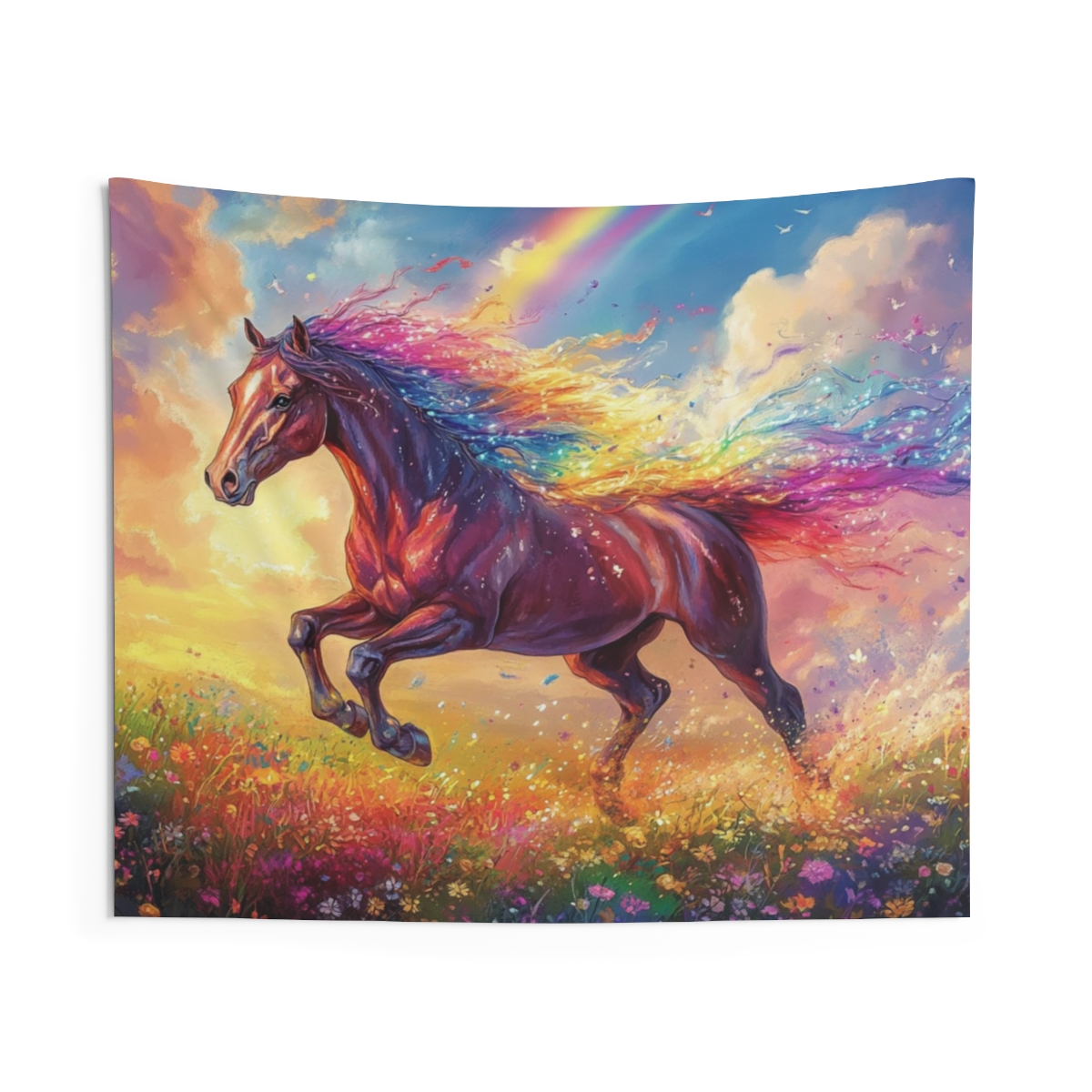 Colorful Floral Equestrian Horse Tapestry