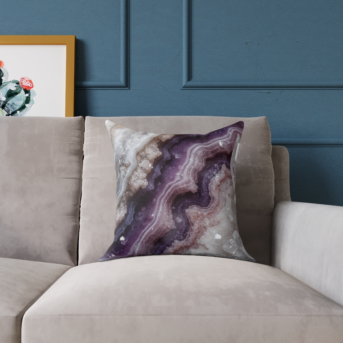 Unique Gorgeous Purple Geode Crystal Square Poly Canvas Pillow