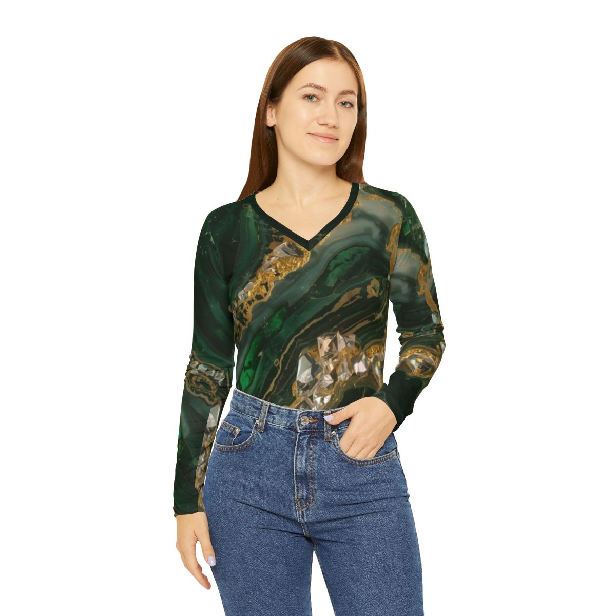 Beautiful Green marble Crystal long Sleeve Top