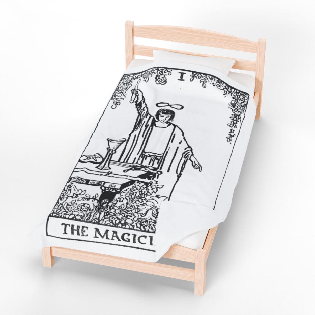 1 - The Magician Black on White Tarot Card Velveteen Plush Blanket 