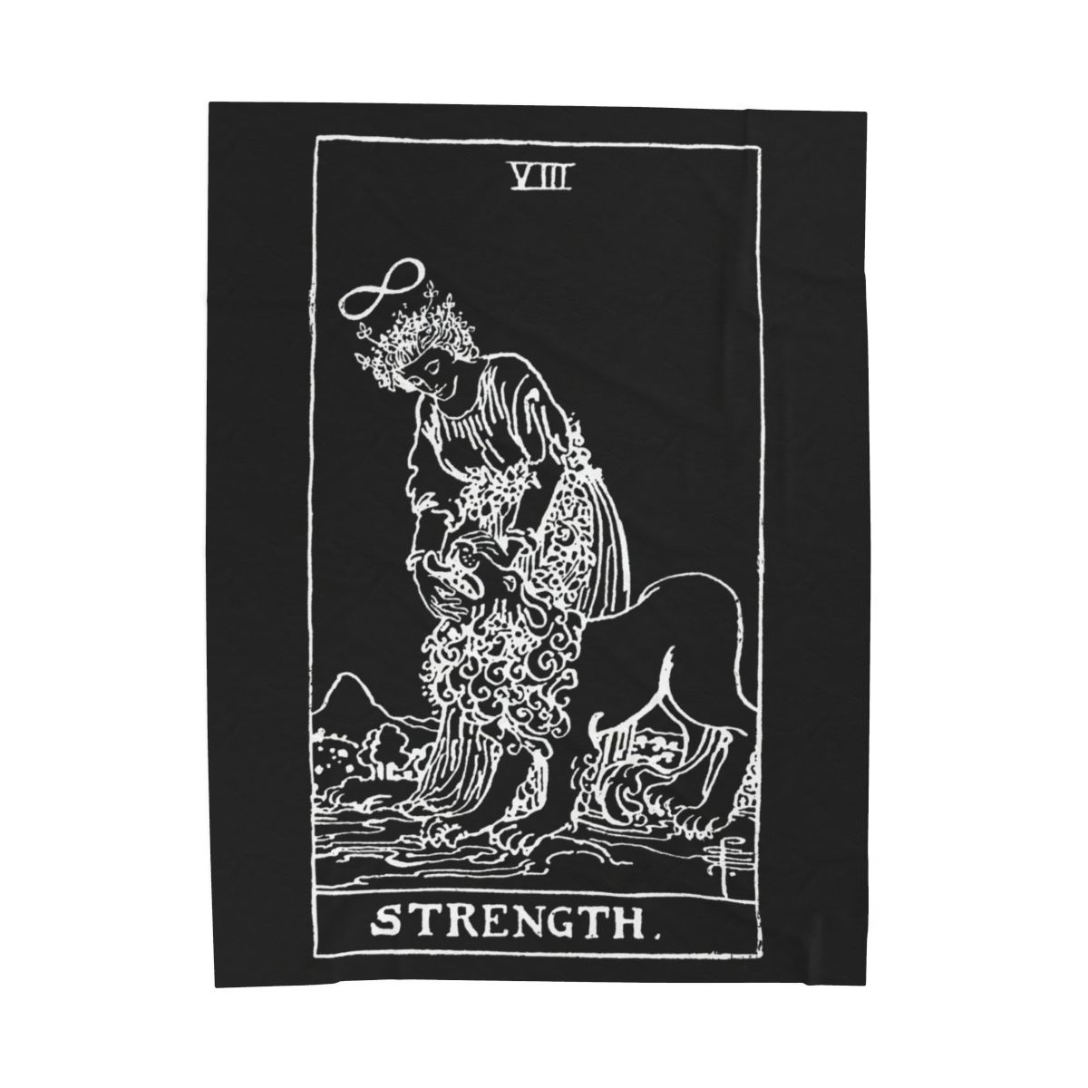8 - Strength White on Black Tarot Card Velveteen Plush Blanket 