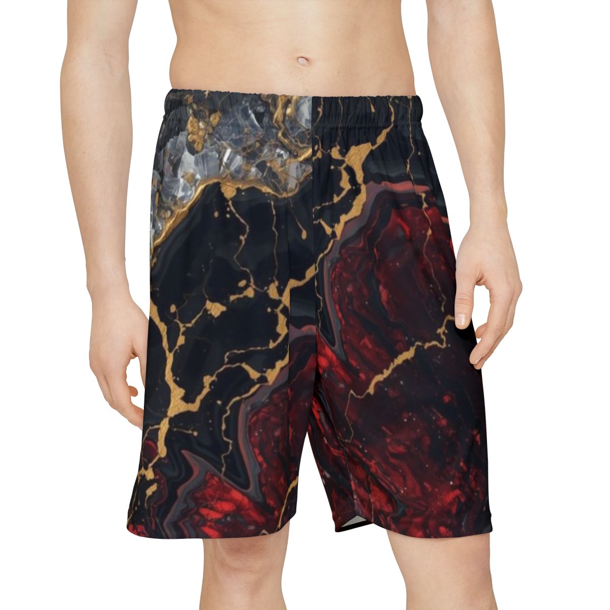 Crystal Red Black Gold Men's Workout Shorts