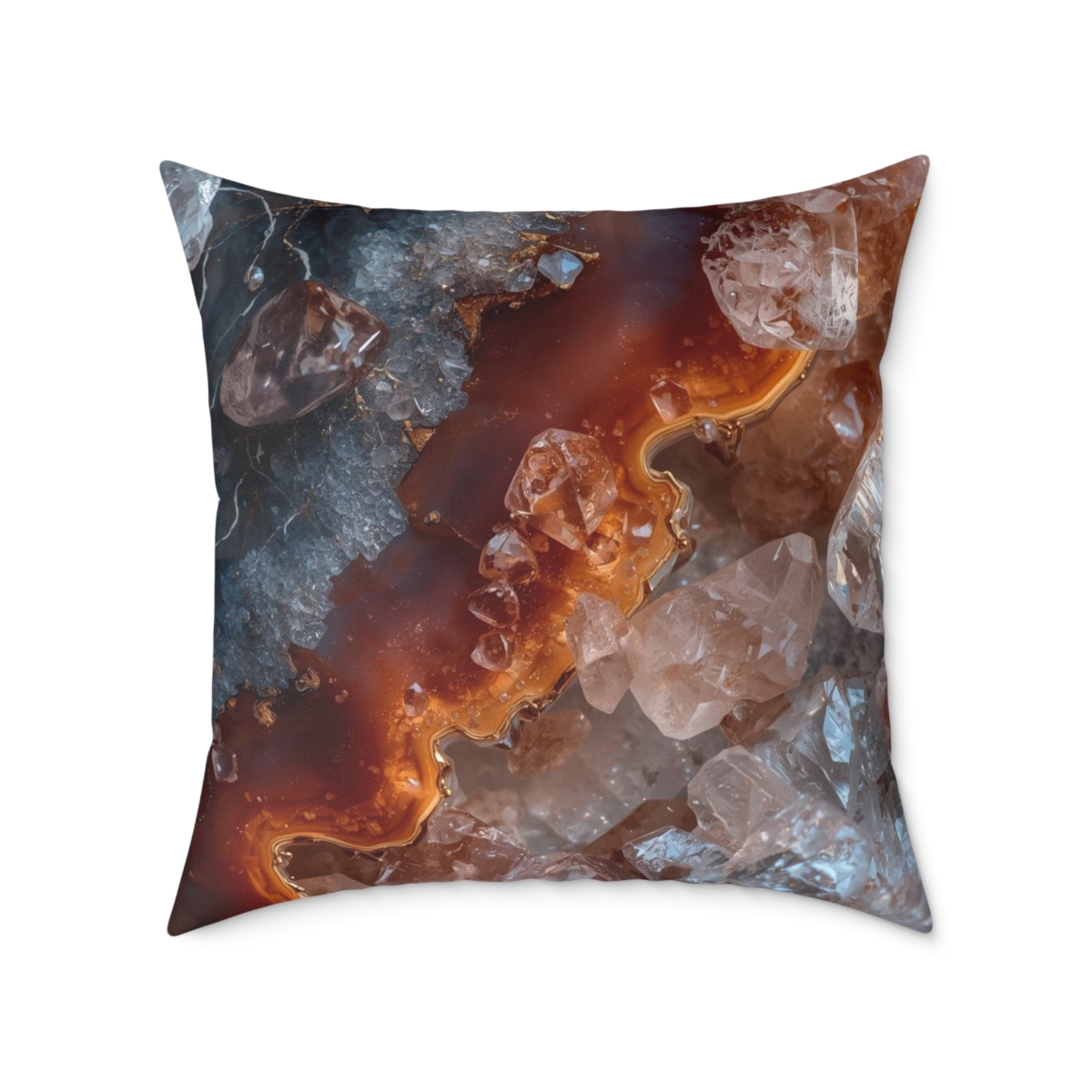 Unique Gorgeous Brown Orange Grey Geode Crystal Quartz Square Poly Canvas Pillow