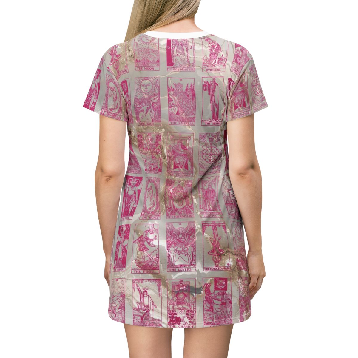 Pink Vintage Tarot Card Marble T-Shirt Dress