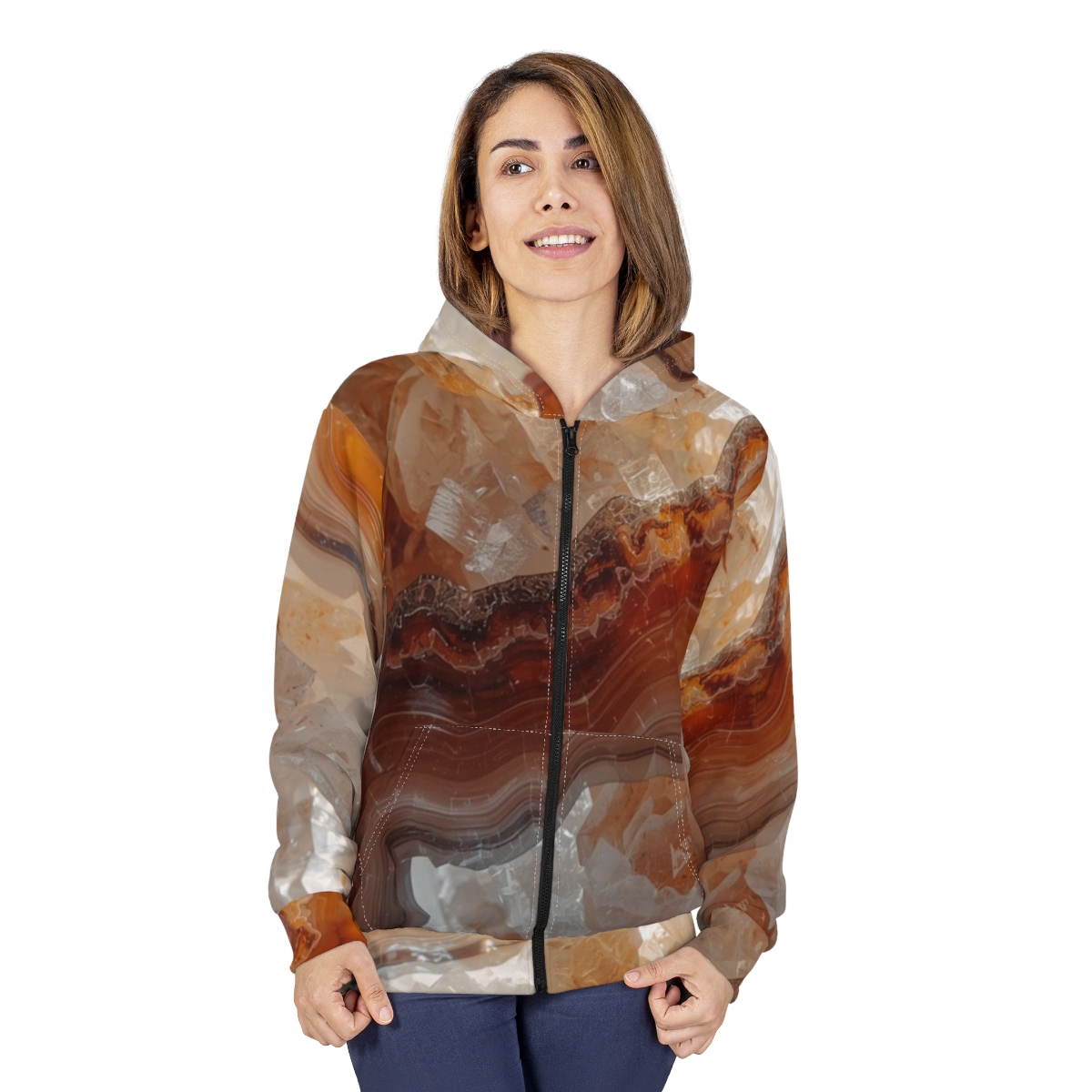 Gorgeous Crystal Orange Brown Agate Zip Hoodie