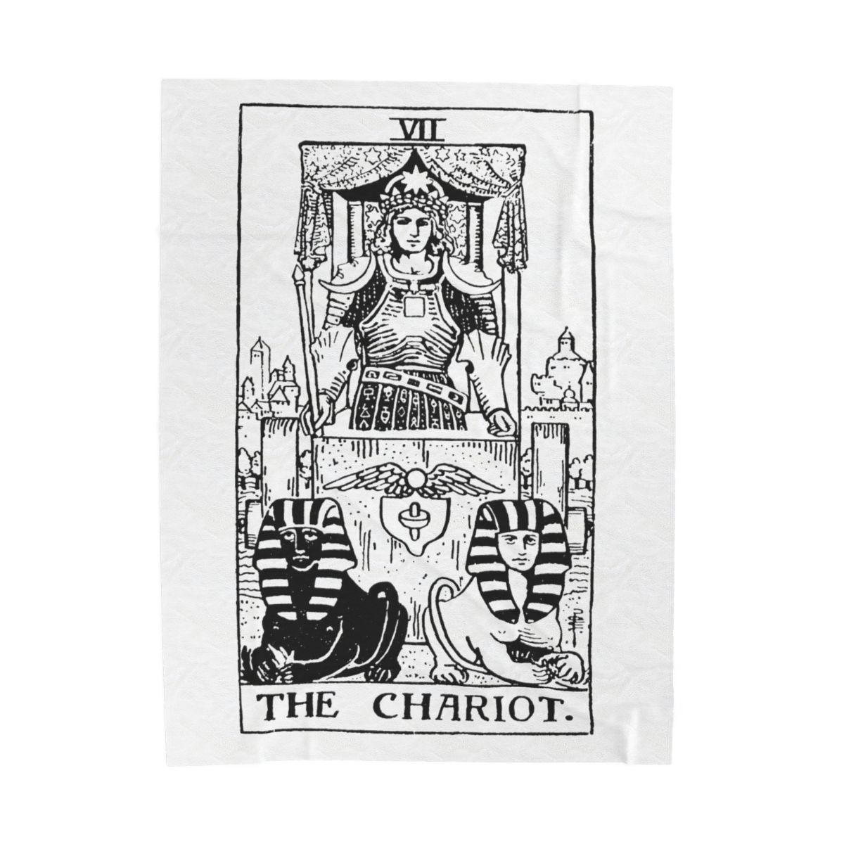 7 - The Chariot Black on White Tarot Card Velveteen Plush Blanket