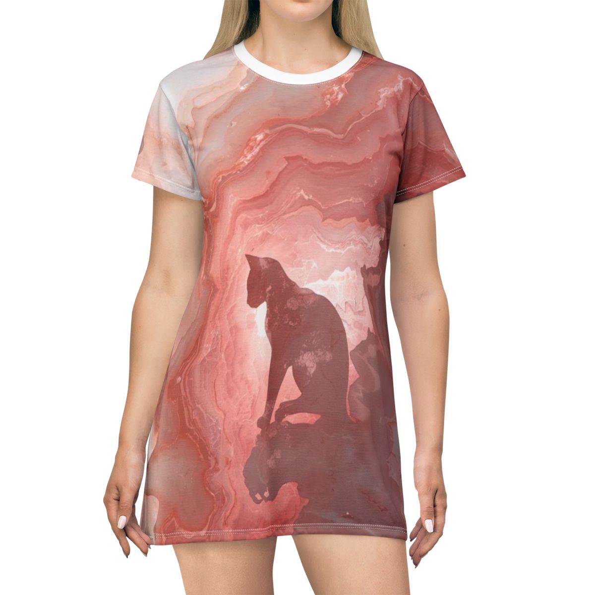 Beautiful Pink Cat Marble T-Shirt Dress