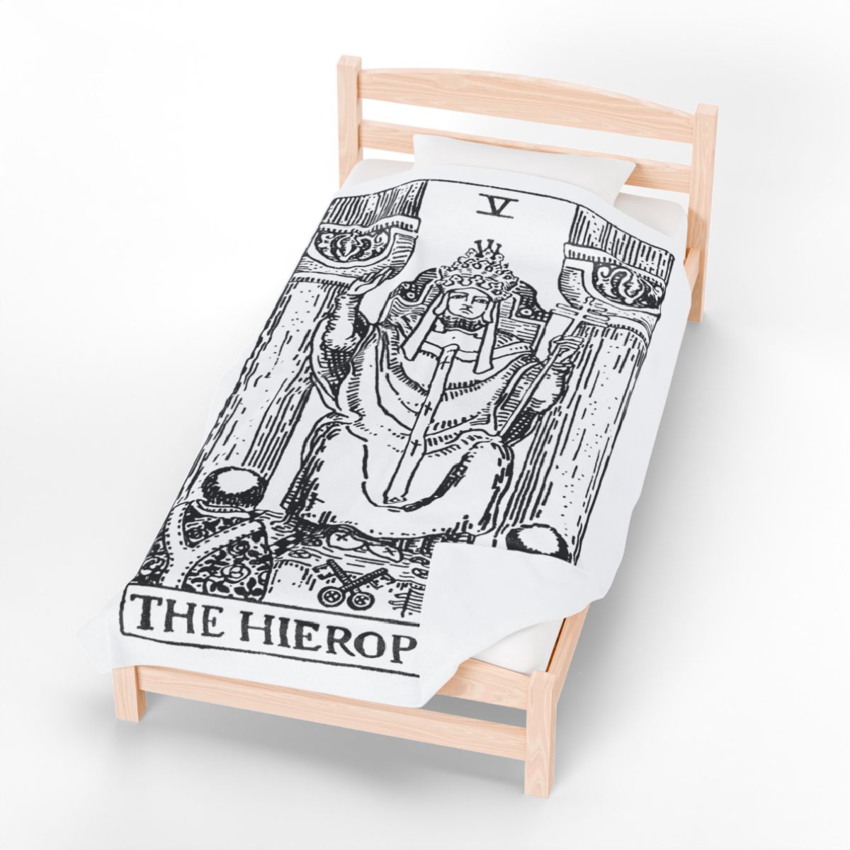 5 - The Hierophant Black on White Tarot Card Velveteen Plush Blanket 