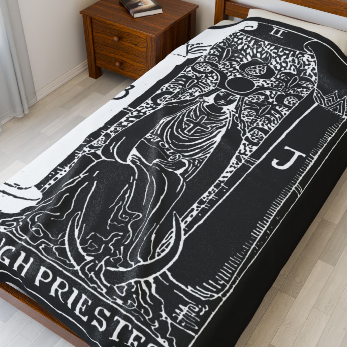 2 - The High Priestess White on Black Tarot Card Velveteen Plush Blanket 