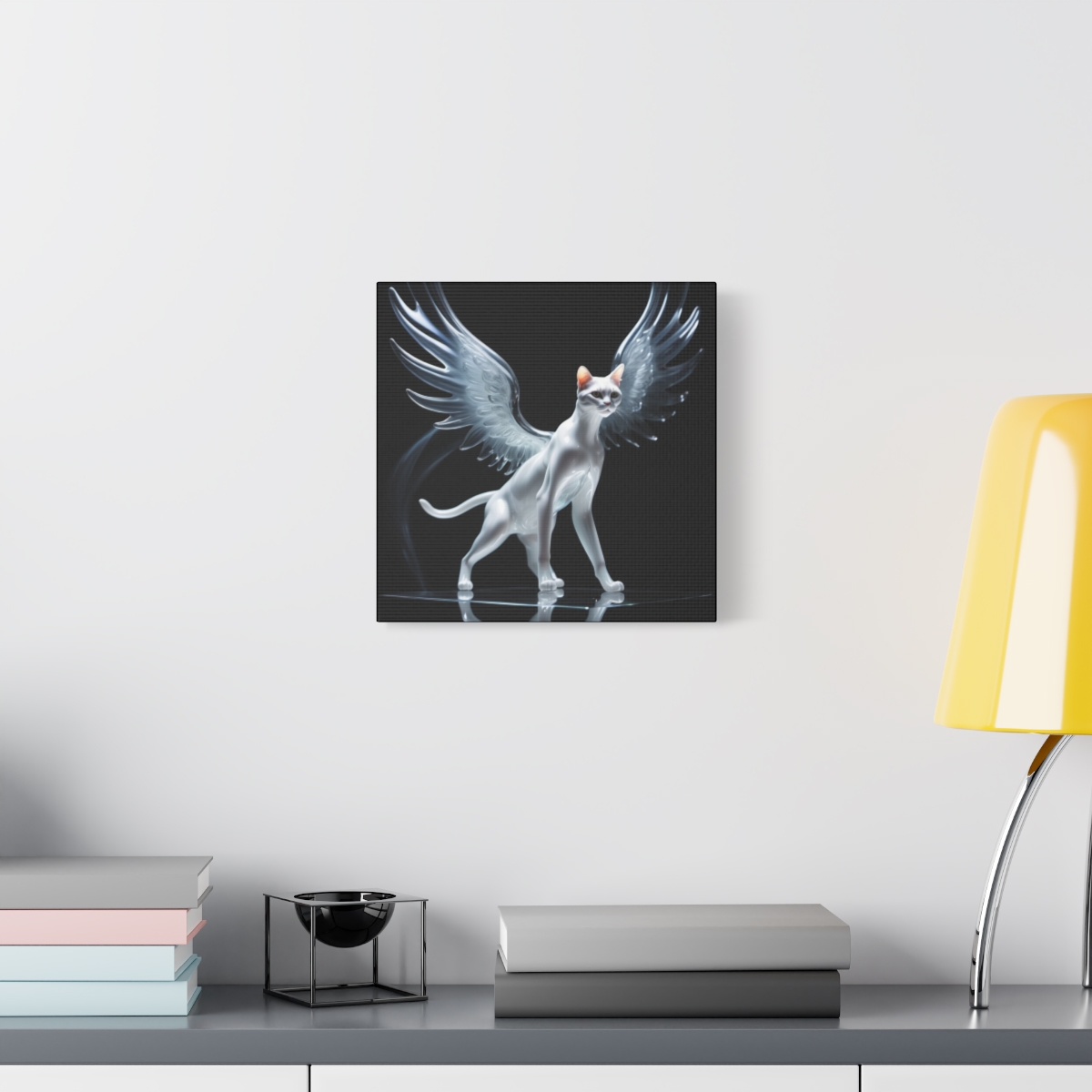 Angelic Cat Glass Wall Art Canvas 