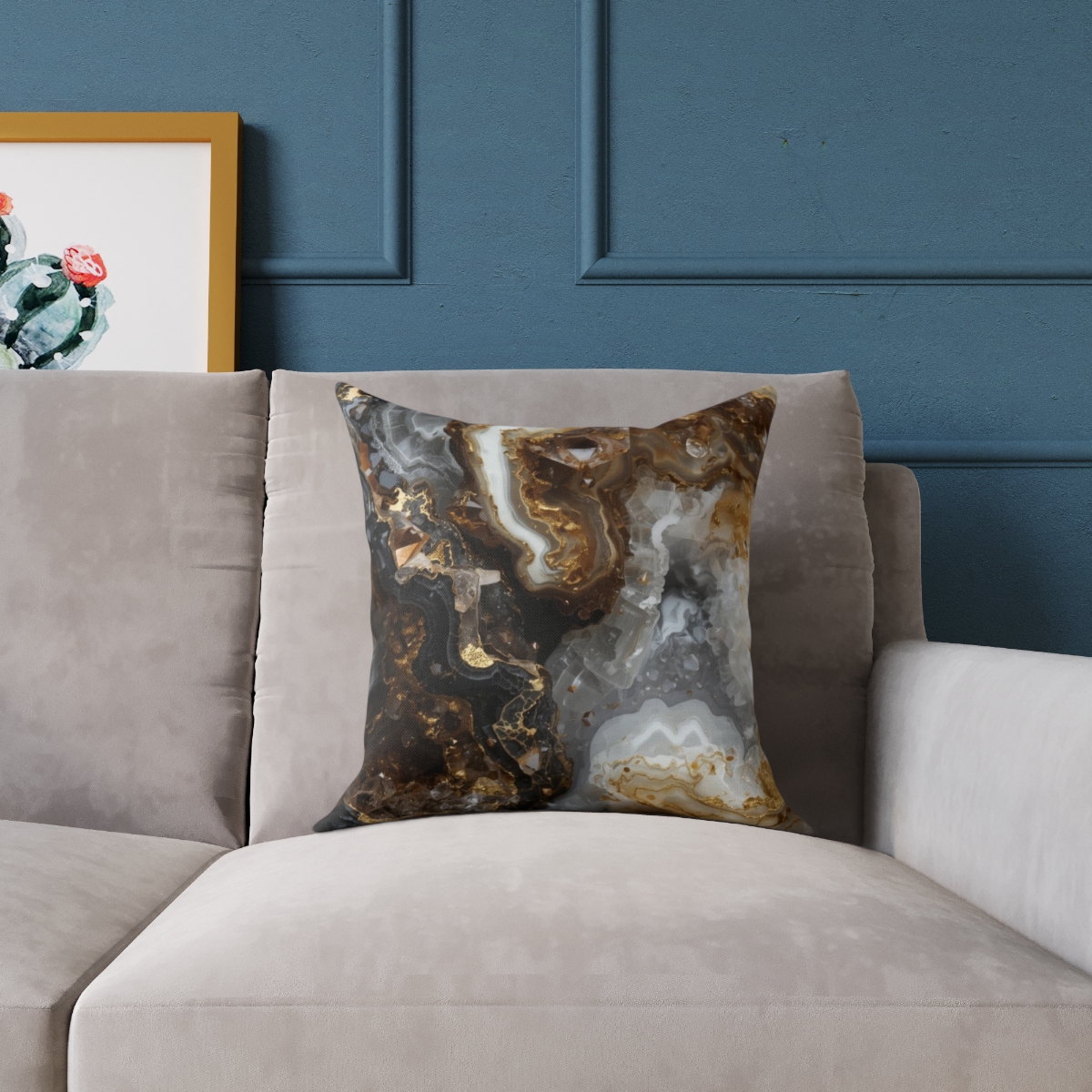 Unique Gorgeous Brown Agate Marble Square Poly Canvas Pillow