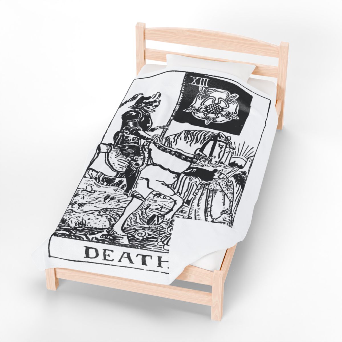 13 - Death Black on White Tarot Card Velveteen Plush Blanket 