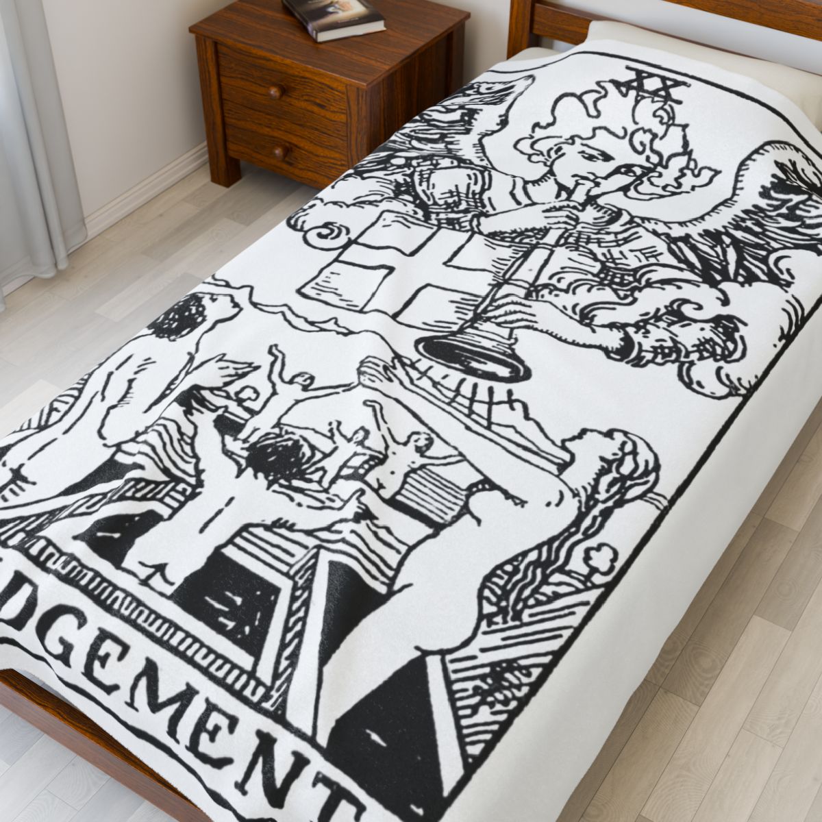 20 - Judgement Black on White Tarot Card Velveteen Plush Blanket 