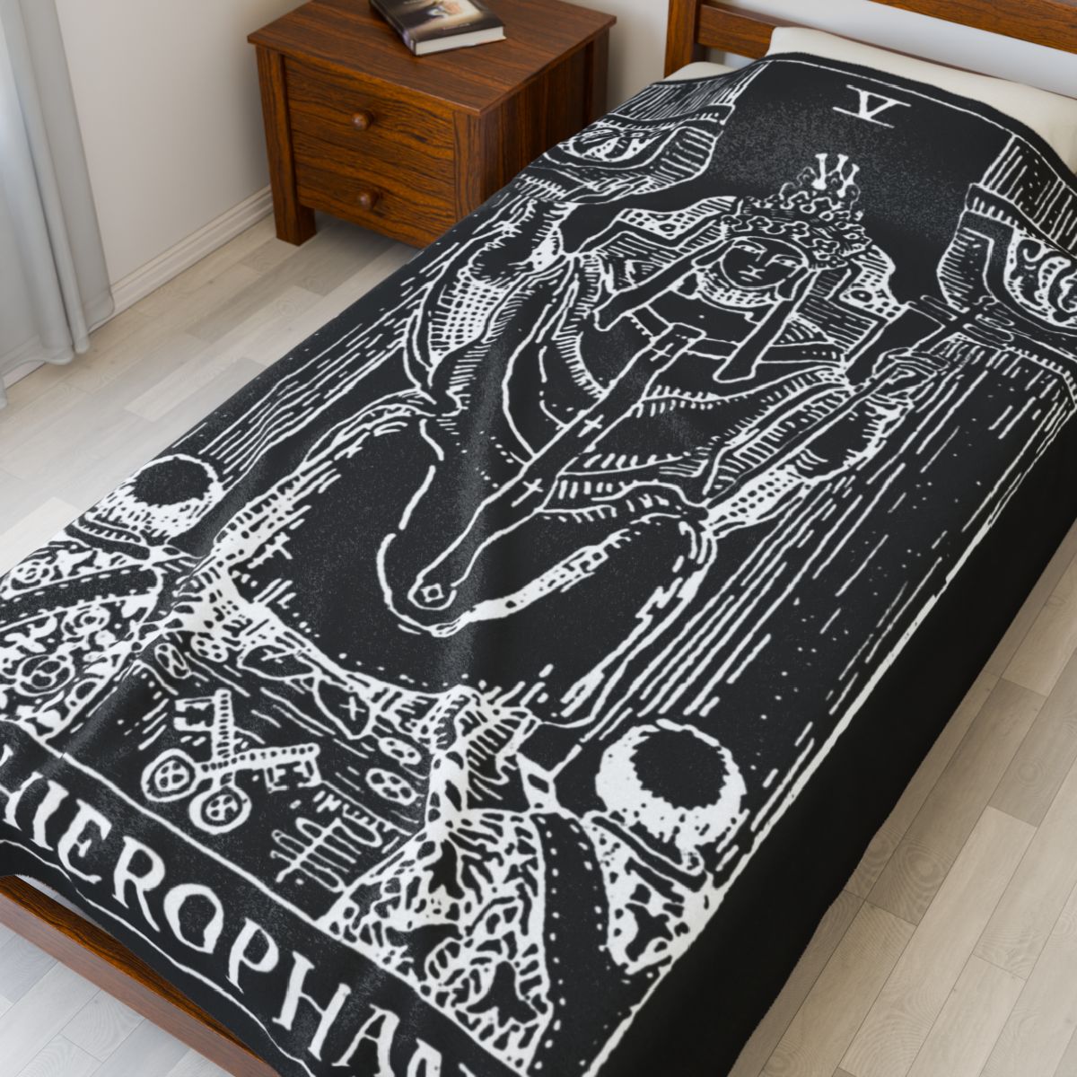 5 - The Hierophant White on Black Tarot Card Velveteen Plush Blanket 