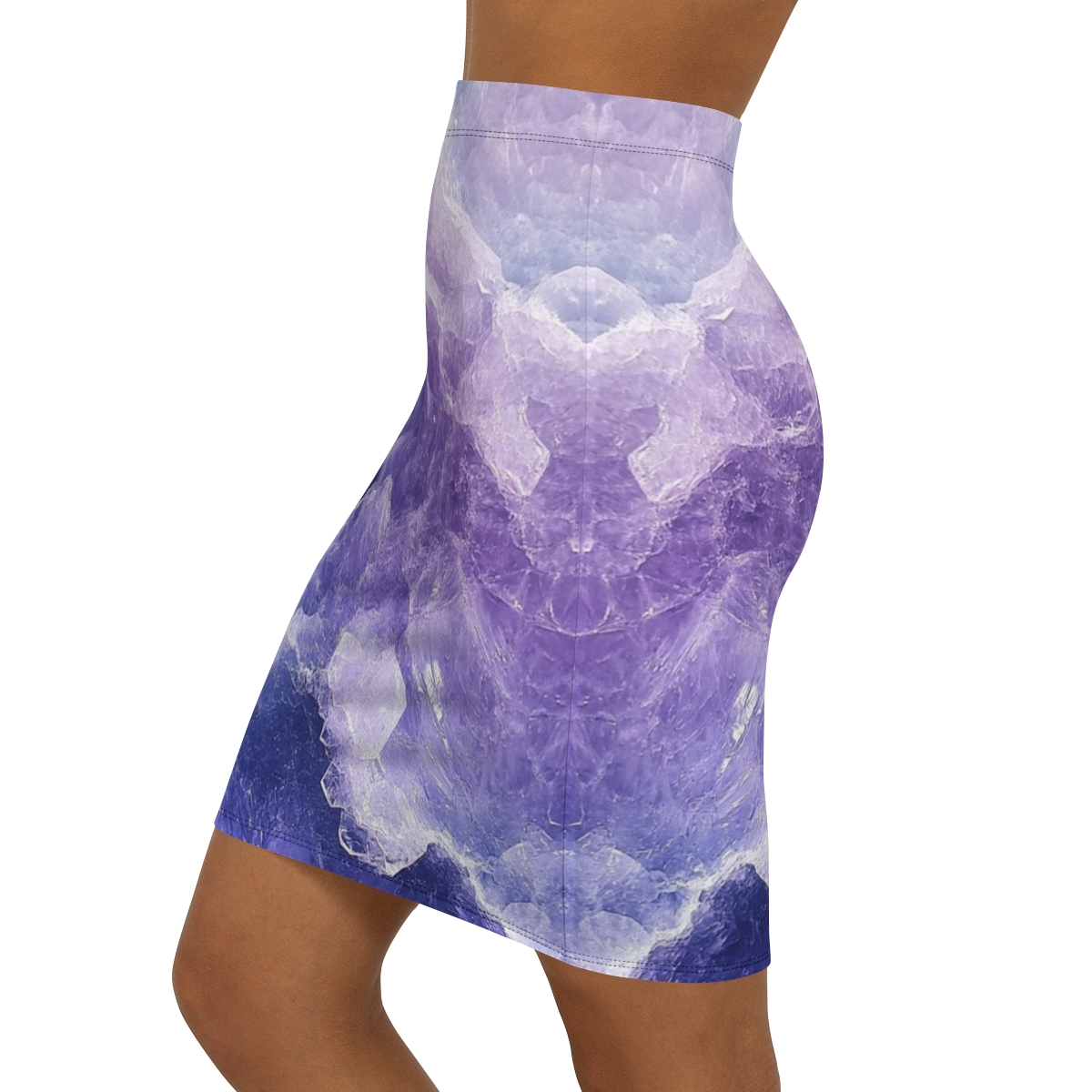 Stunning Chic Purple Crystal Mid-Waist Pencil Skirt