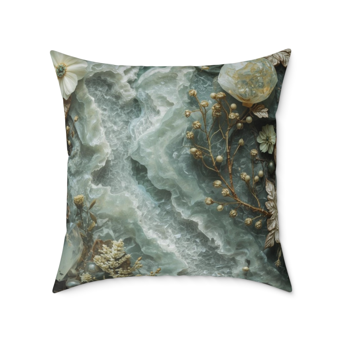 Unique Gorgeous Serene Coastal Geode Crystal Square Poly Canvas Pillow