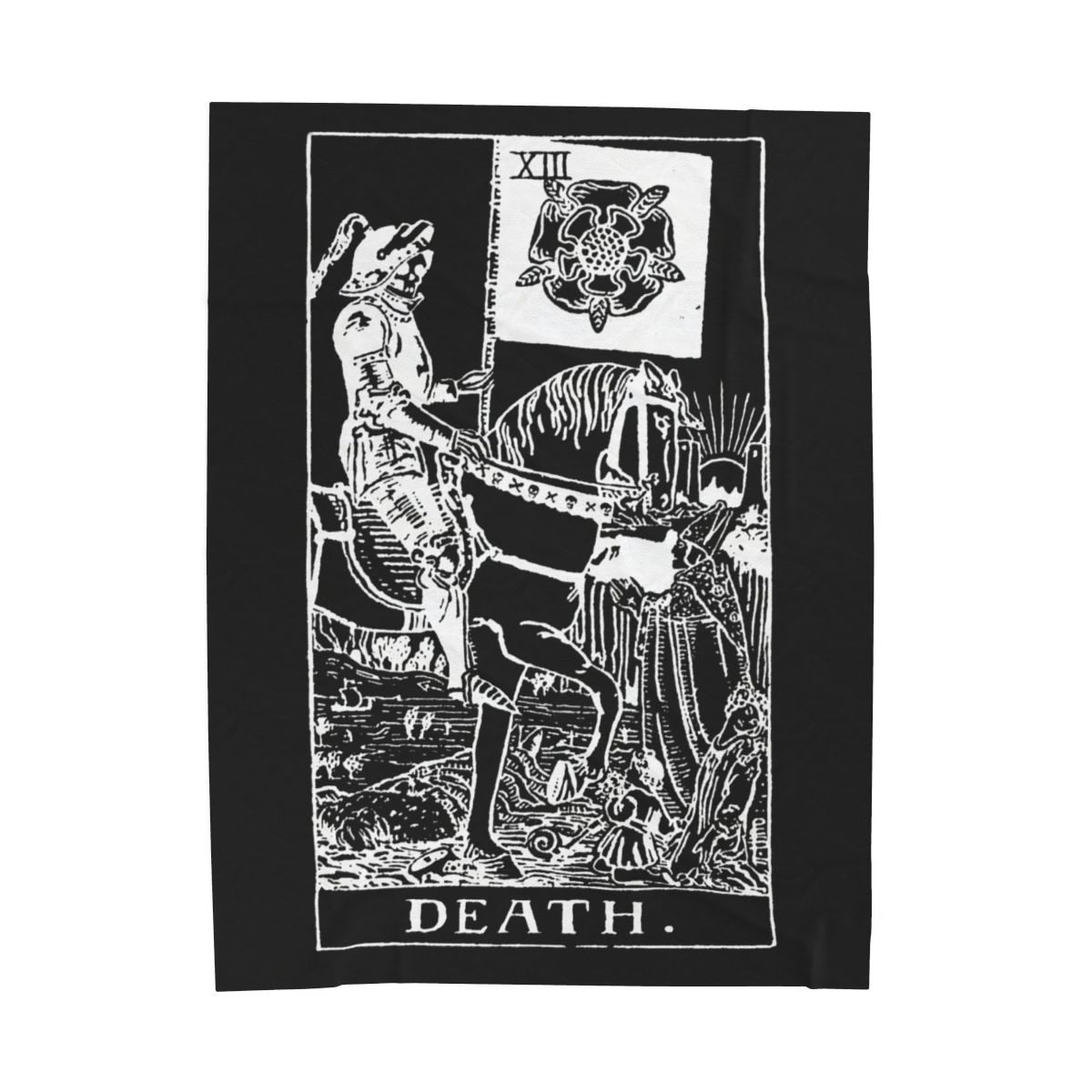 13 - Death White on Black Tarot Card Velveteen Plush Blanket 