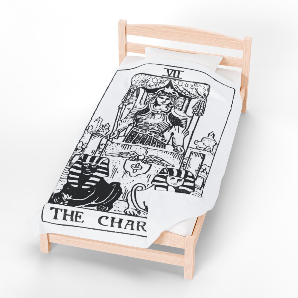 7 - The Chariot Black on White Tarot Card Velveteen Plush Blanket 