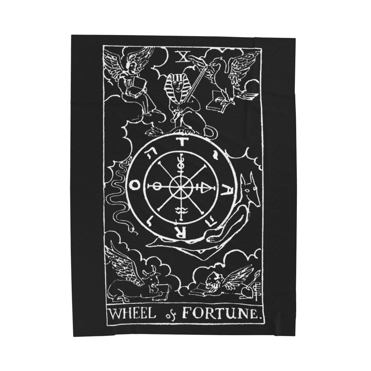 10 - The Wheel of Fortune White on Black Tarot Card Velveteen Plush Blanket 
