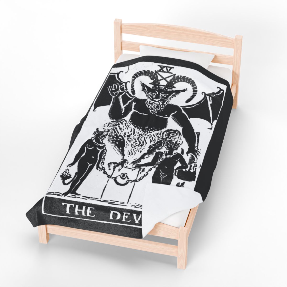15 - The Devil White on Black Tarot Card Velveteen Plush Blanket 