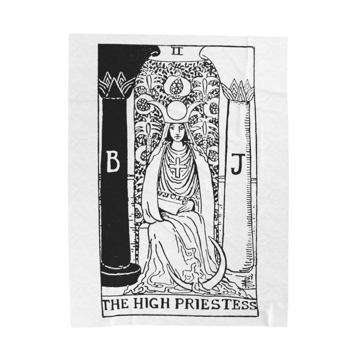 2 - The High Priestess Black on White Tarot Card Velveteen Plush Blanket