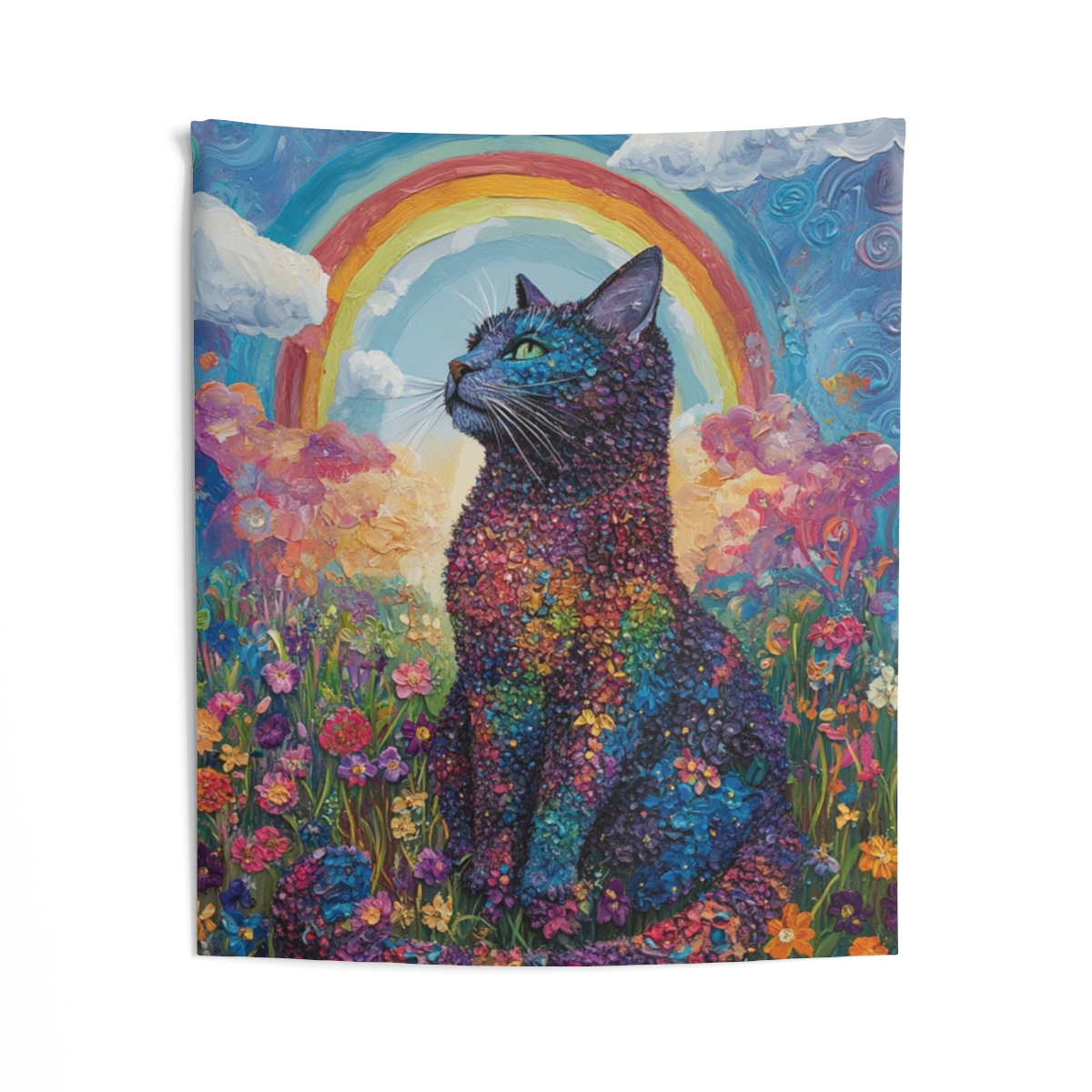 Colorful Floral Cat Tapestry