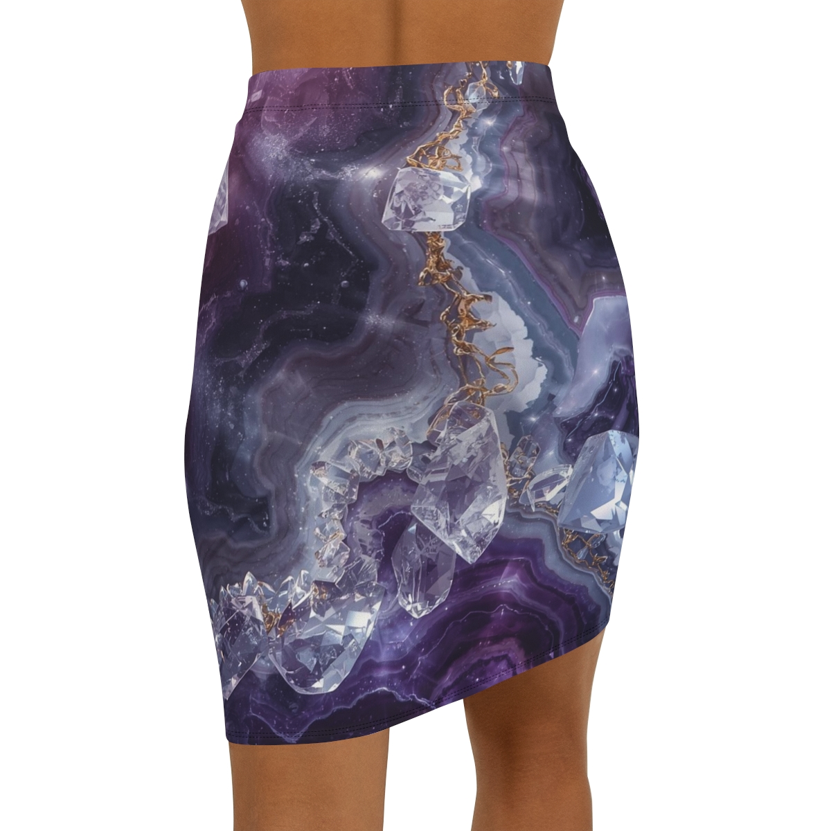 Beautiful Chic Purple Crystal Mid-Waist Pencil Skirt