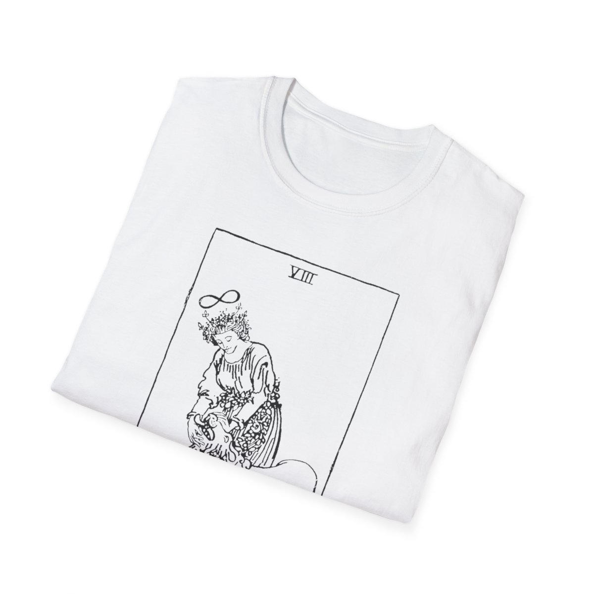 8 - Strength Black Vintage Tarot Card Softstyle T-Shirt