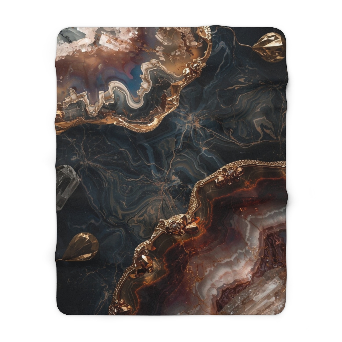 Luxury Black Brown Gold Crystal Agate Sherpa Fleece Blanket