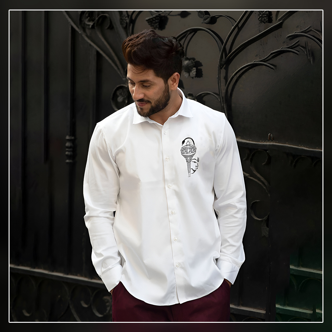 Abstract Hanuman Hand Painted Shirt - White