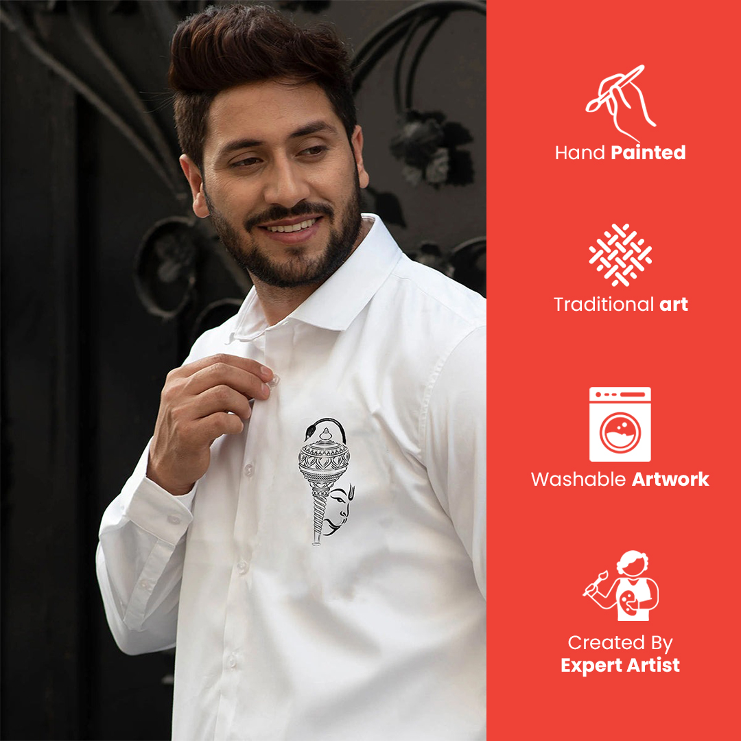 Abstract Hanuman Hand Painted Shirt - White