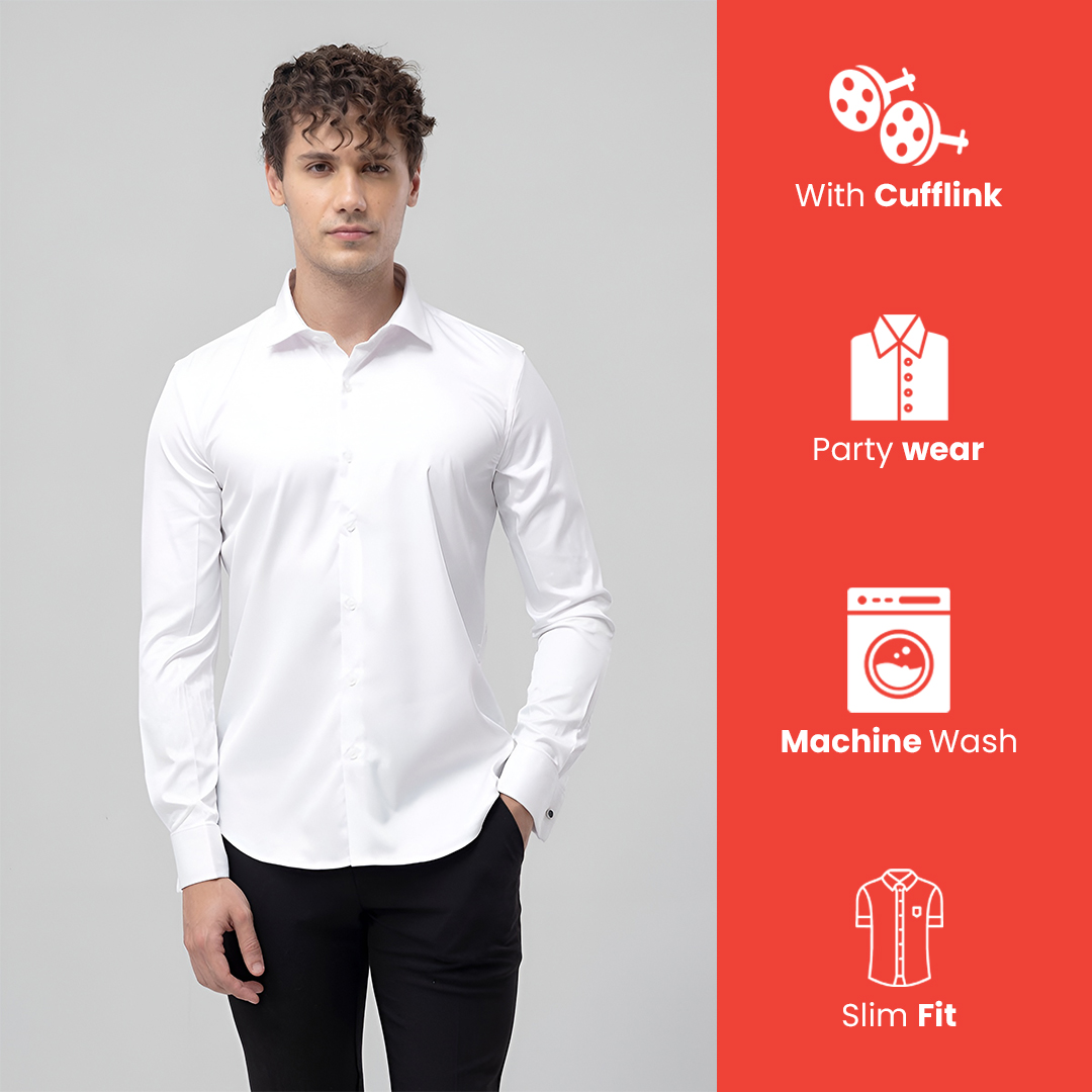 Premium Cufflink White Shirt By Design Dhaga - Partywear