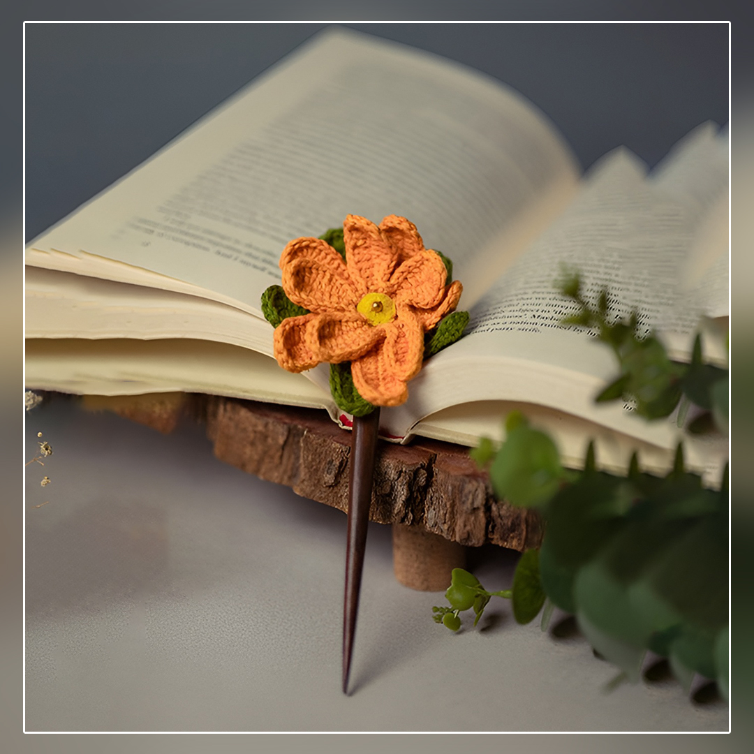 Handmade Crochet Hair stick - Mustard Camelia by Design Dhaga