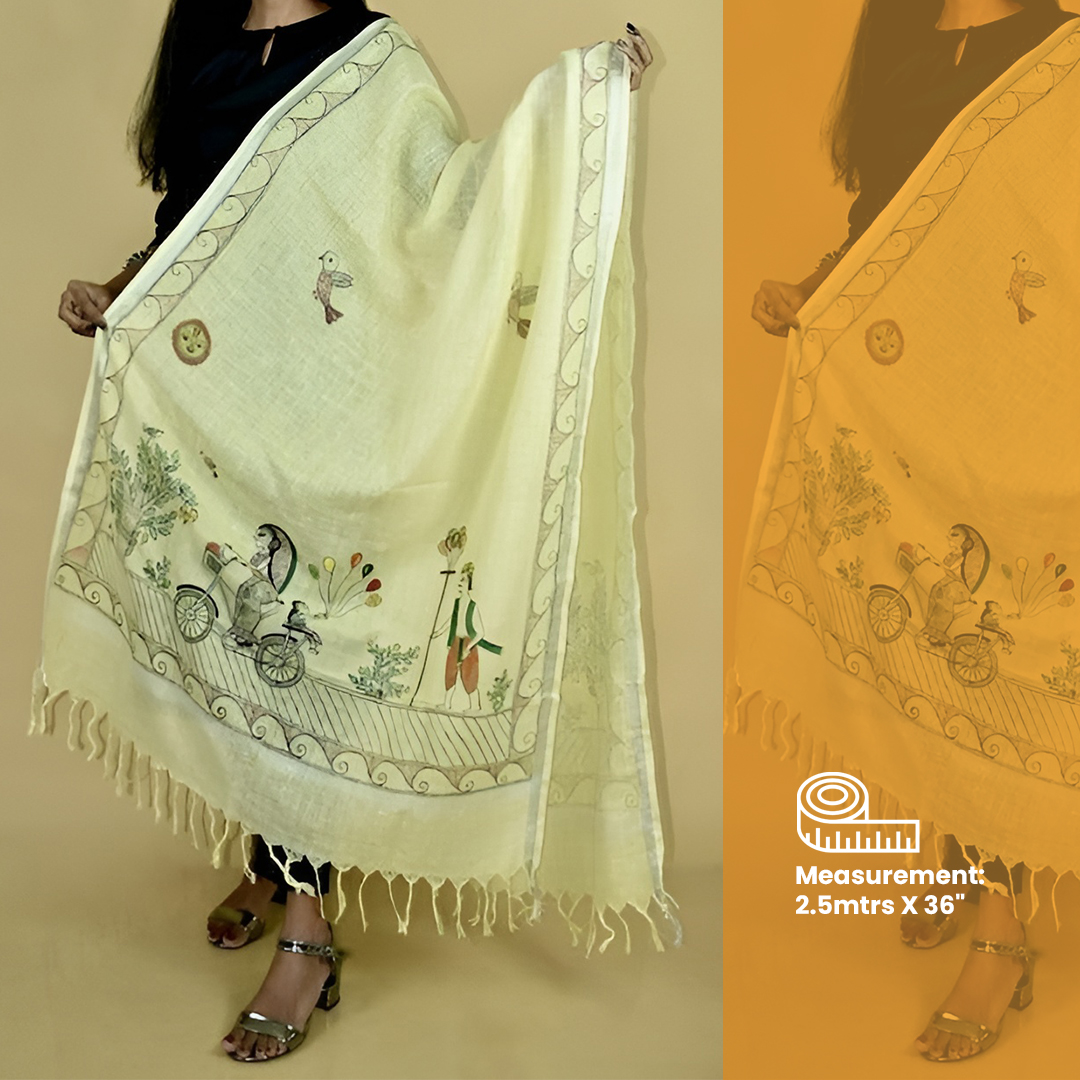 Madhubani Hand-painted By Design Dhaga Mother Daughter Linen Dupatta
