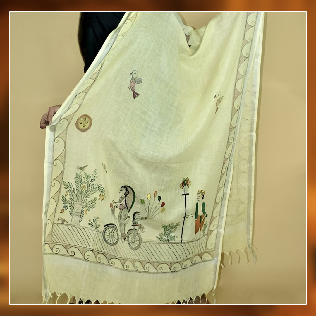 Madhubani Hand-painted By Design Dhaga Mother Daughter Linen Dupatta