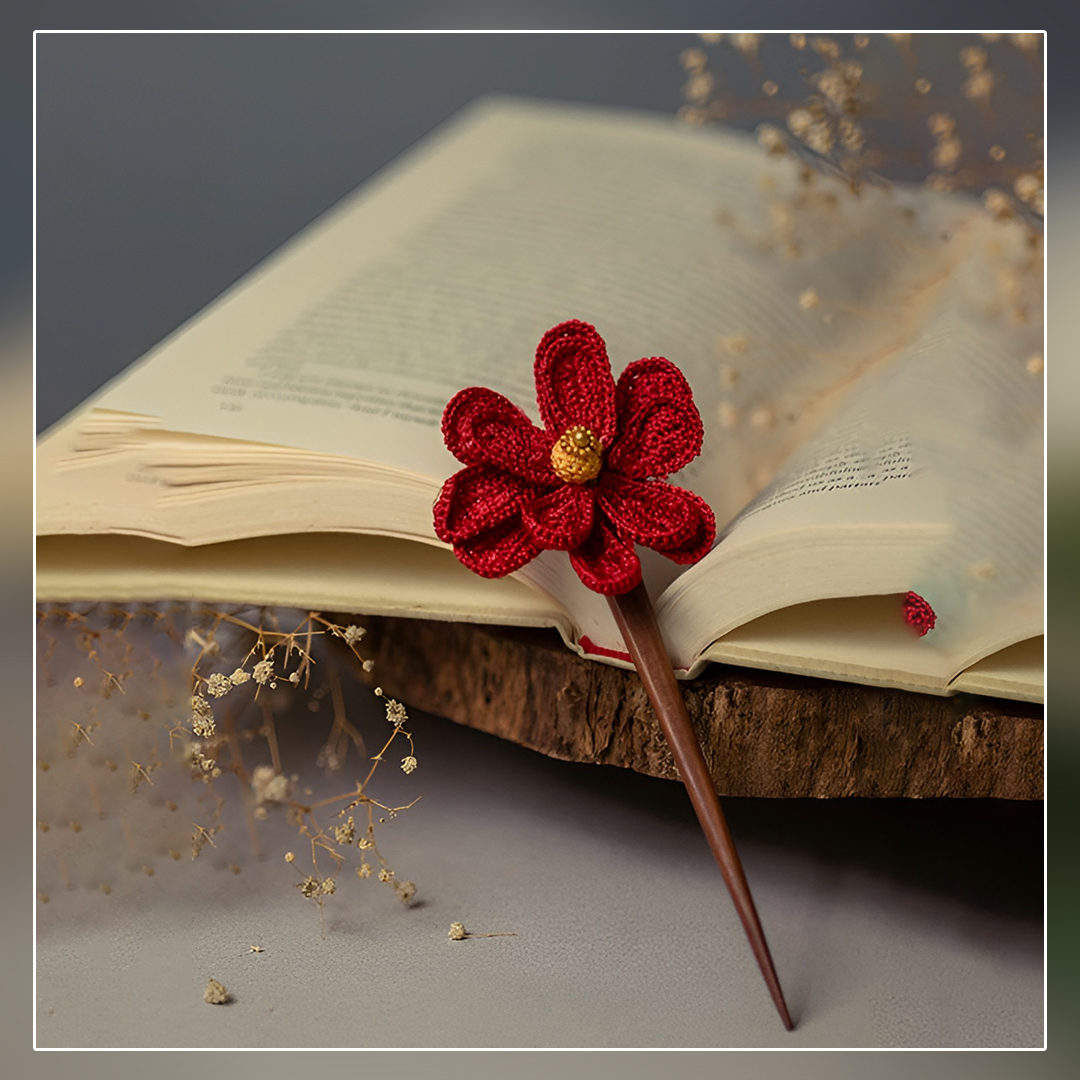 Handmade Crochet Hair stick - Mustard Camelia by Design Dhaga