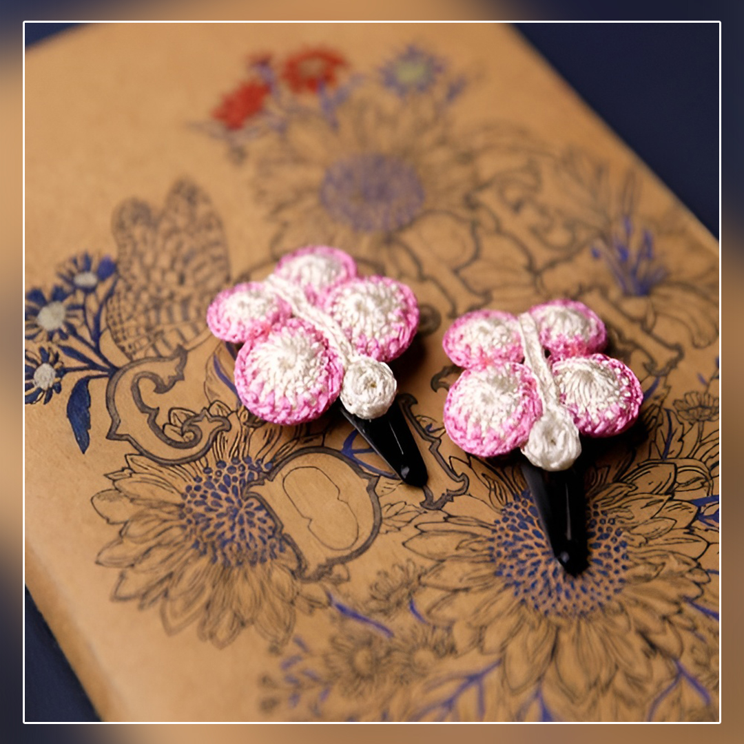 Handmade Crochet Flower Hair Clips Set - White Butterfly